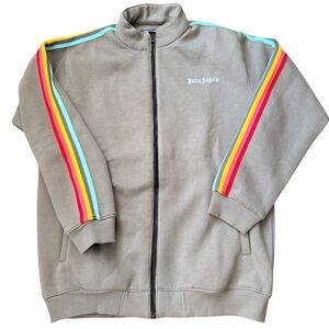 PALM ANGELS SSENSE Grey Rainbow Piping Zip Up Sweater Track Jacket Mens SZ XXL